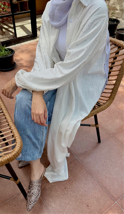 Linen studded shirt ( white)