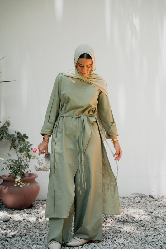 Ribbon linen set ( olive )