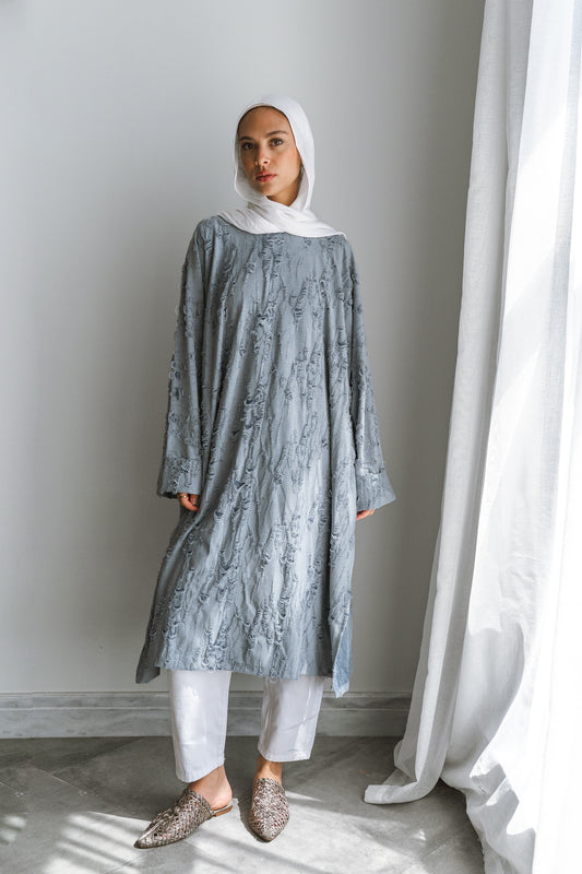 Textured Flow Top-Dusty Blue