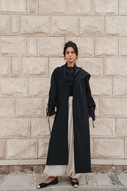 Draped Tie Cardigan-Black