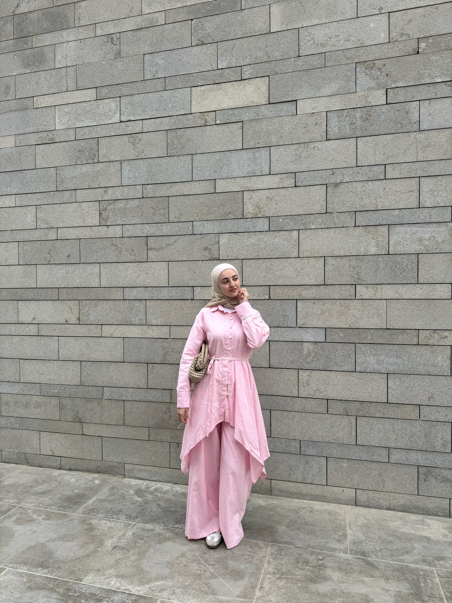 Linen asymmetrical set (pink)