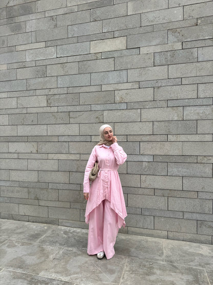 Linen asymmetrical set (pink)
