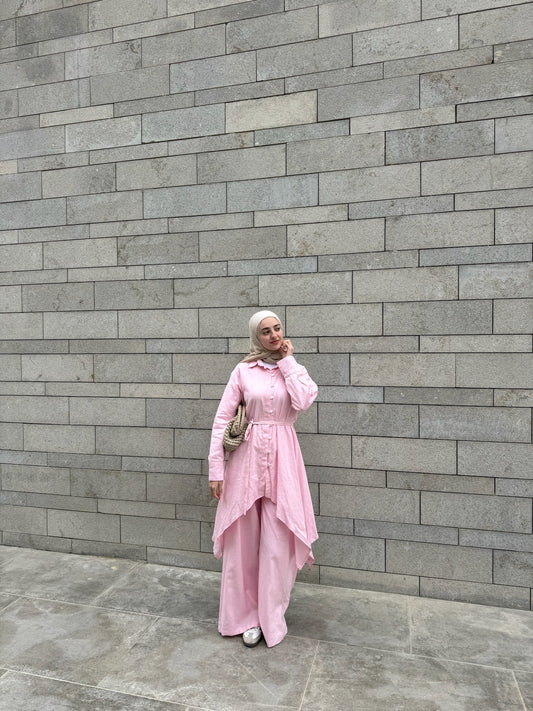 Linen asymmetrical set (pink)