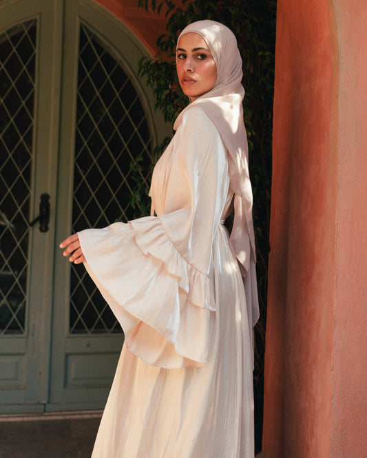 Bell-sleeves shimmering dress (off white )