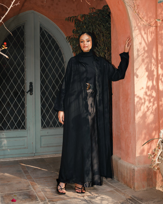 Linen studded shirt (black)