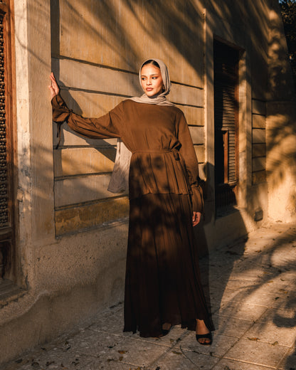 Linen Contrast dress (brown)
