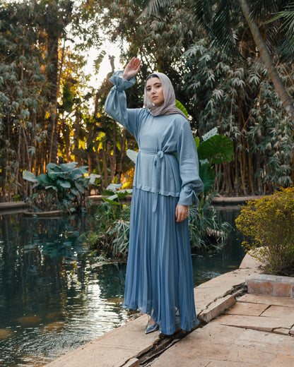 Linen contrast dress ( pale blue)