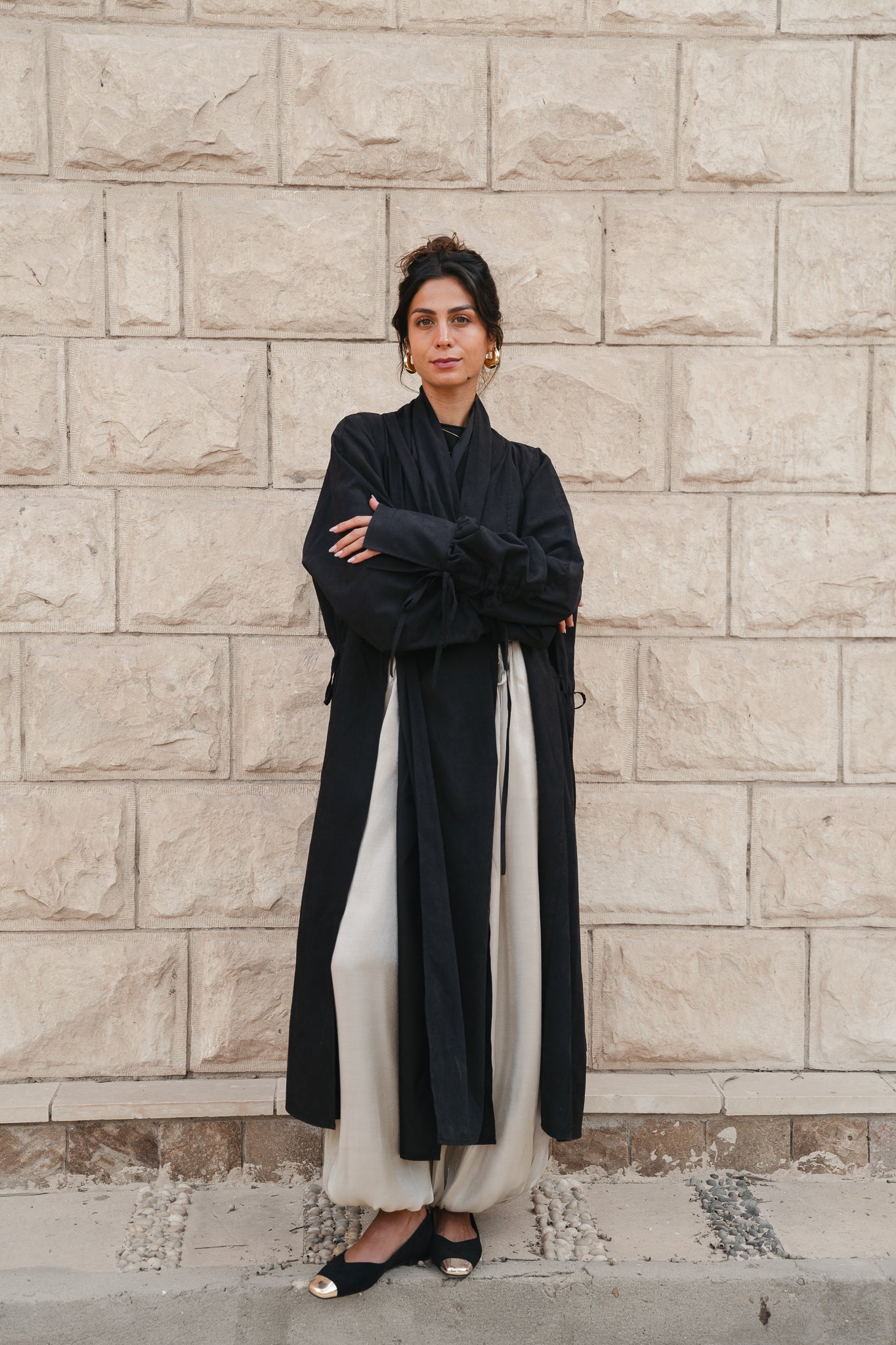 Draped Tie Cardigan-Black