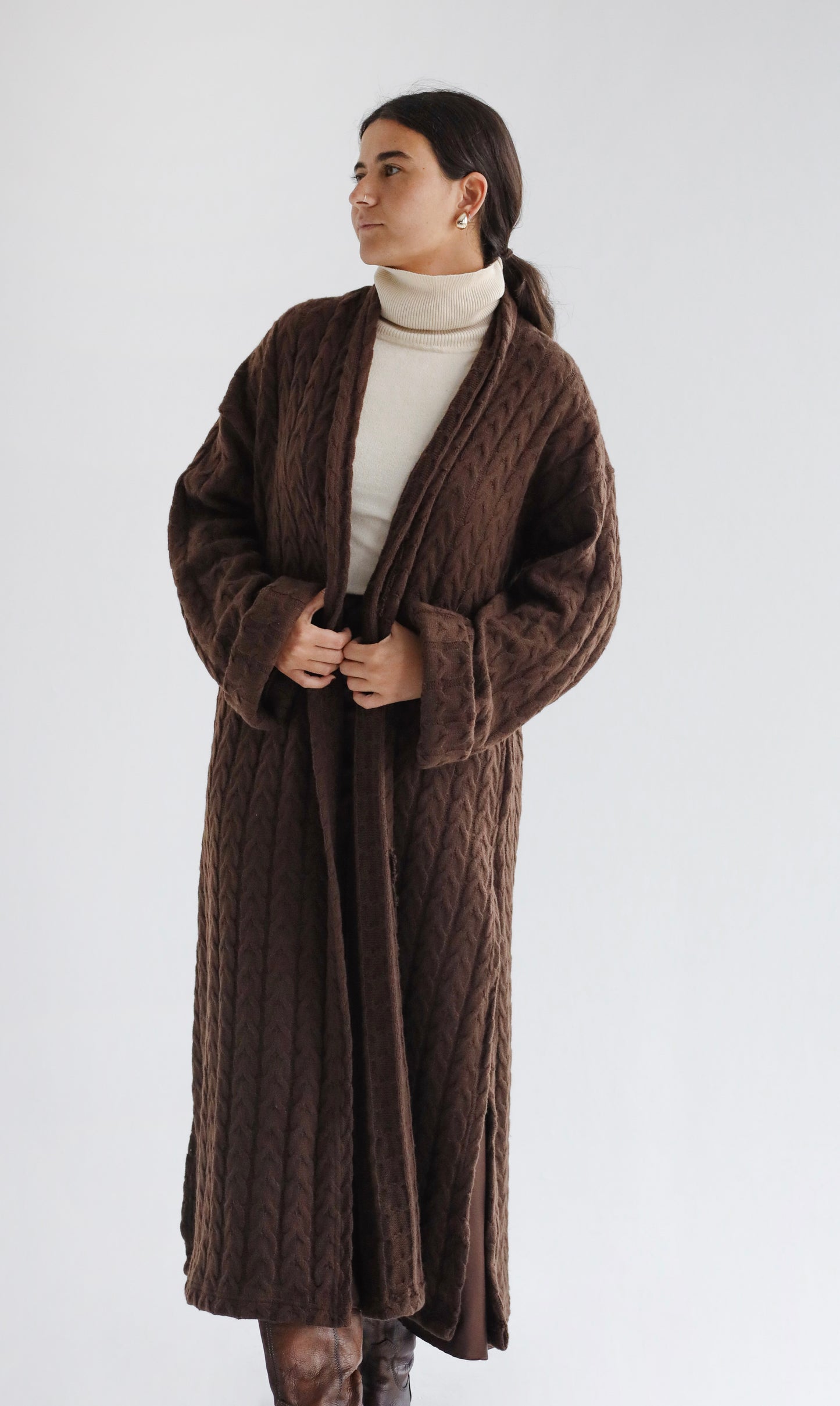 Knit Duster Cardigan-Brown