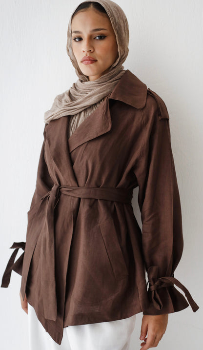 Linen Trench Jacket (Brown)