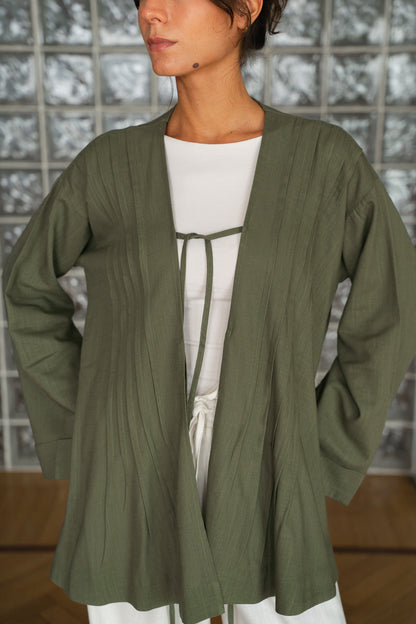 Linen pleats cardigan ( olive)
