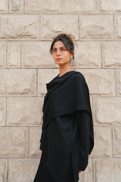 Studded Shawl Top-Black