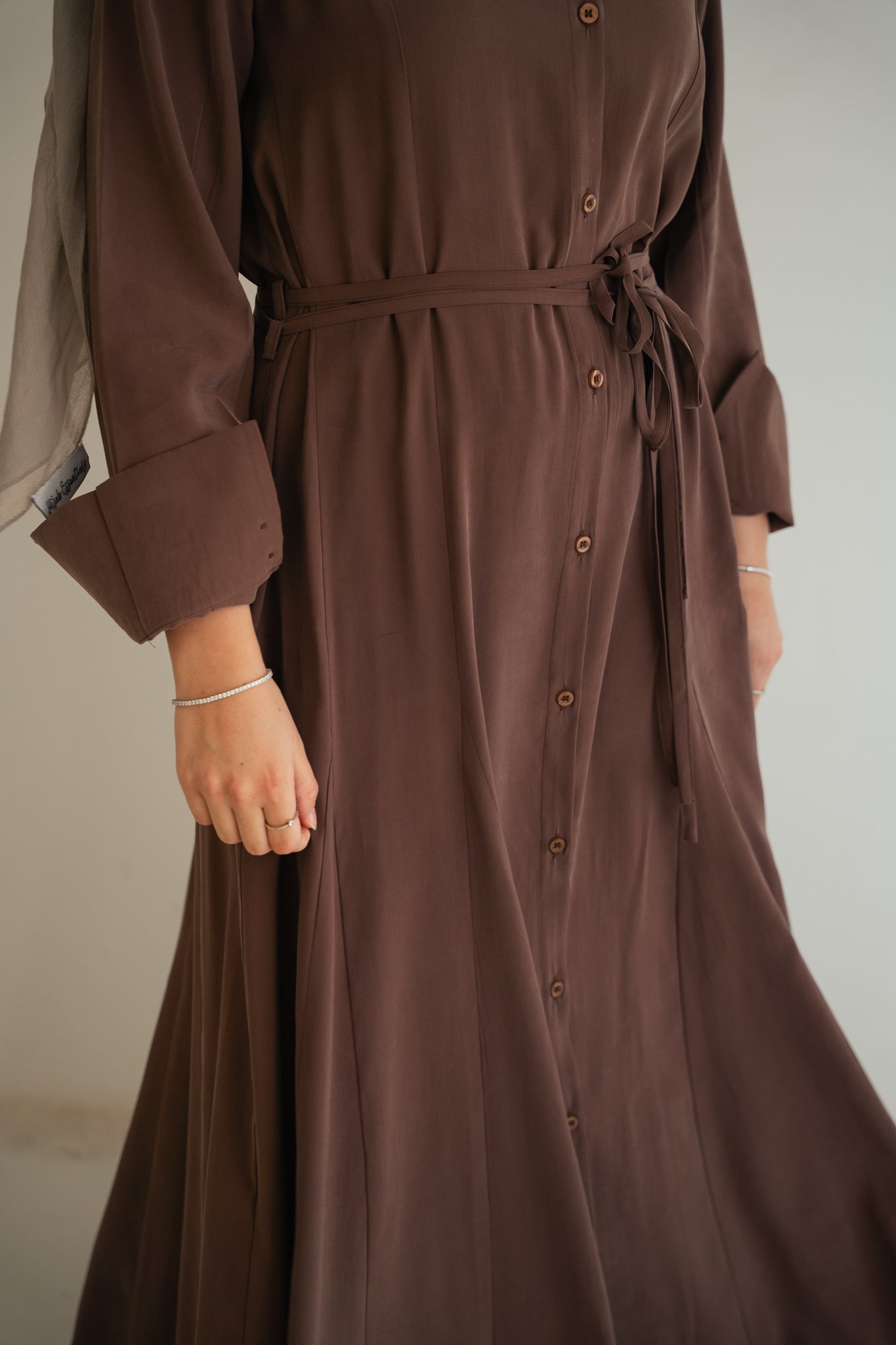 Minimal Button Dress-Brown