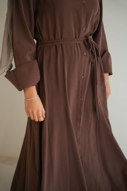 Minimal Button Dress-Brown