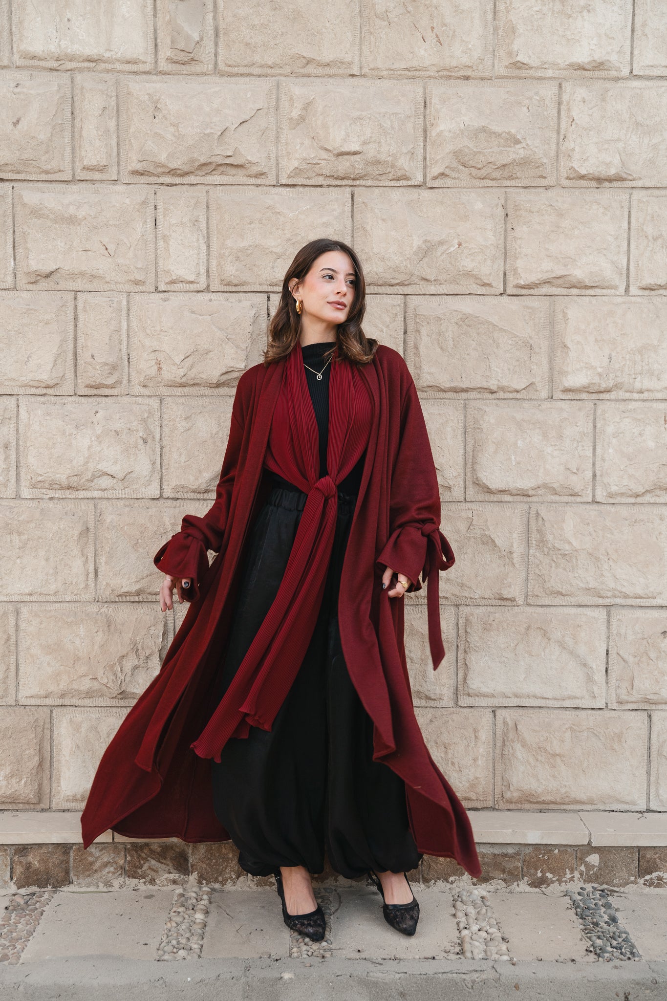 Flow Wrap Cardigan-Burgundy