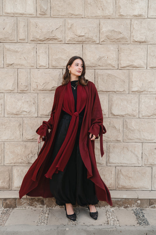 Flow Wrap Cardigan-Burgundy