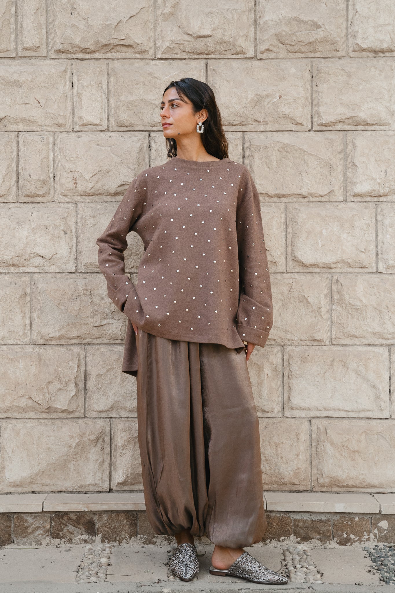 Dotted wool top- Brown