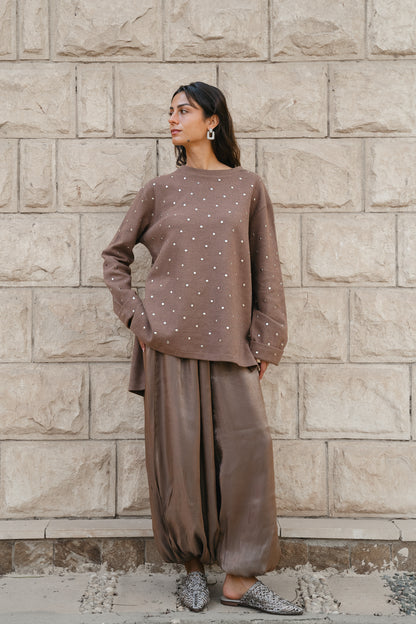 Dotted wool top- Brown
