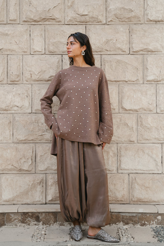 Dotted wool top- Brown