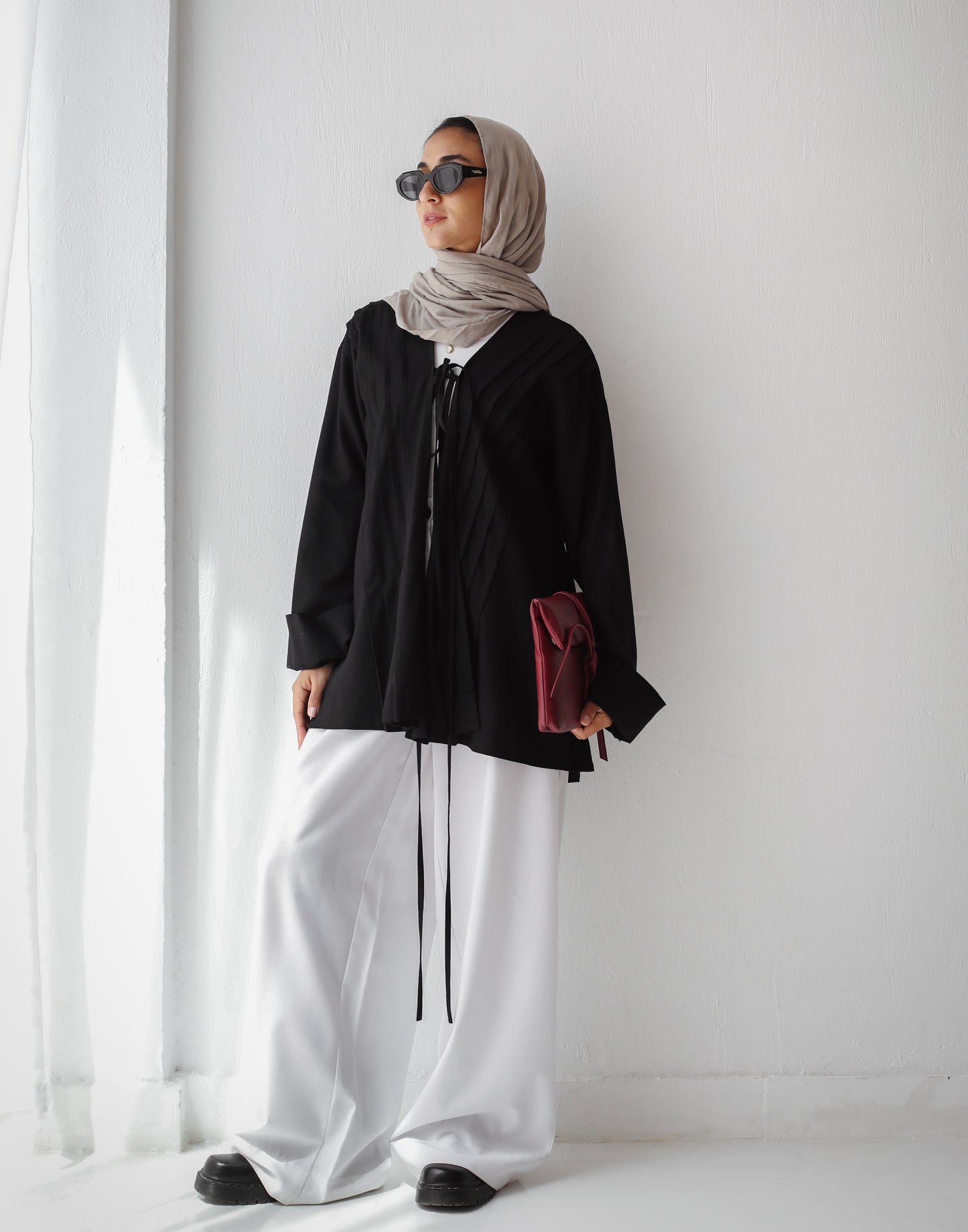 Linen pleats cardigan( Black)