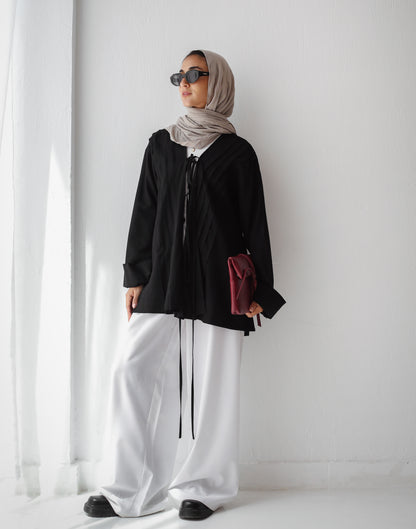 Linen pleats cardigan( Black)