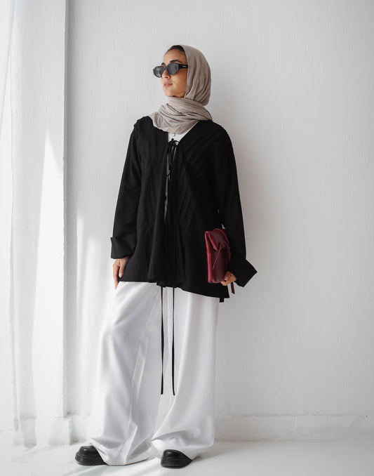 Linen pleats cardigan( Black)