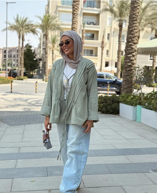 Linen pleats cardigan ( olive)