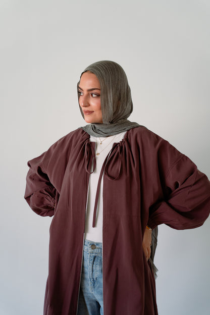 Drawstring Balloon Jacket-Maroon