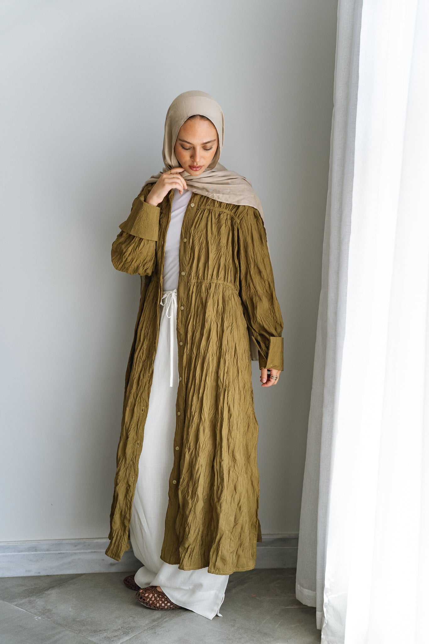 Crushed shirt-Mustard Olive
