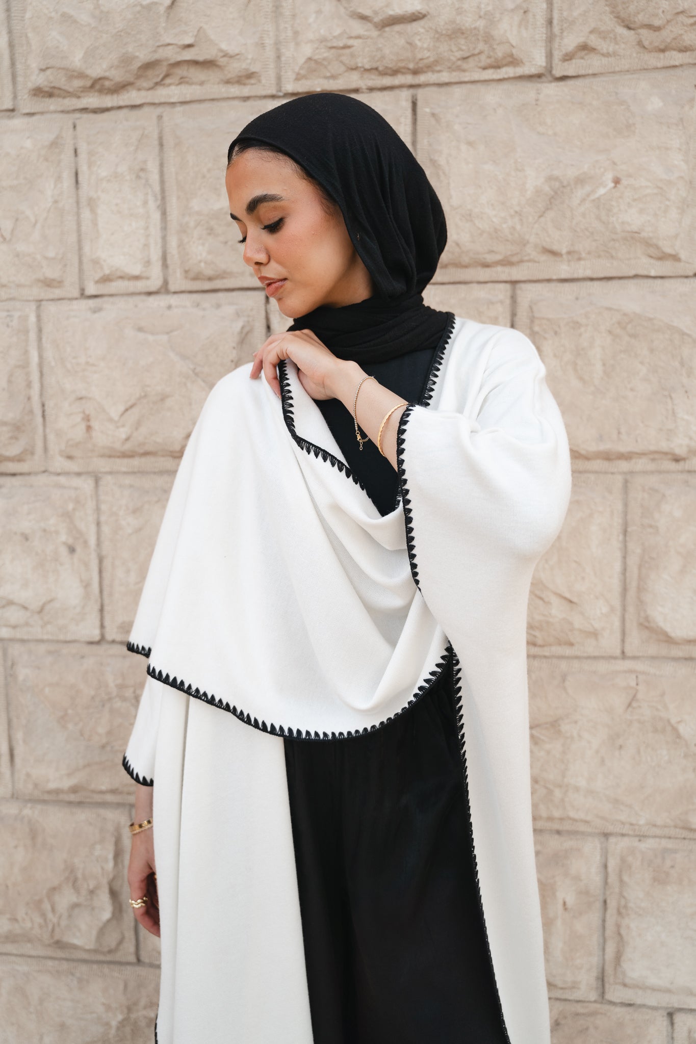 Contrast Trim Kaftan-Off white