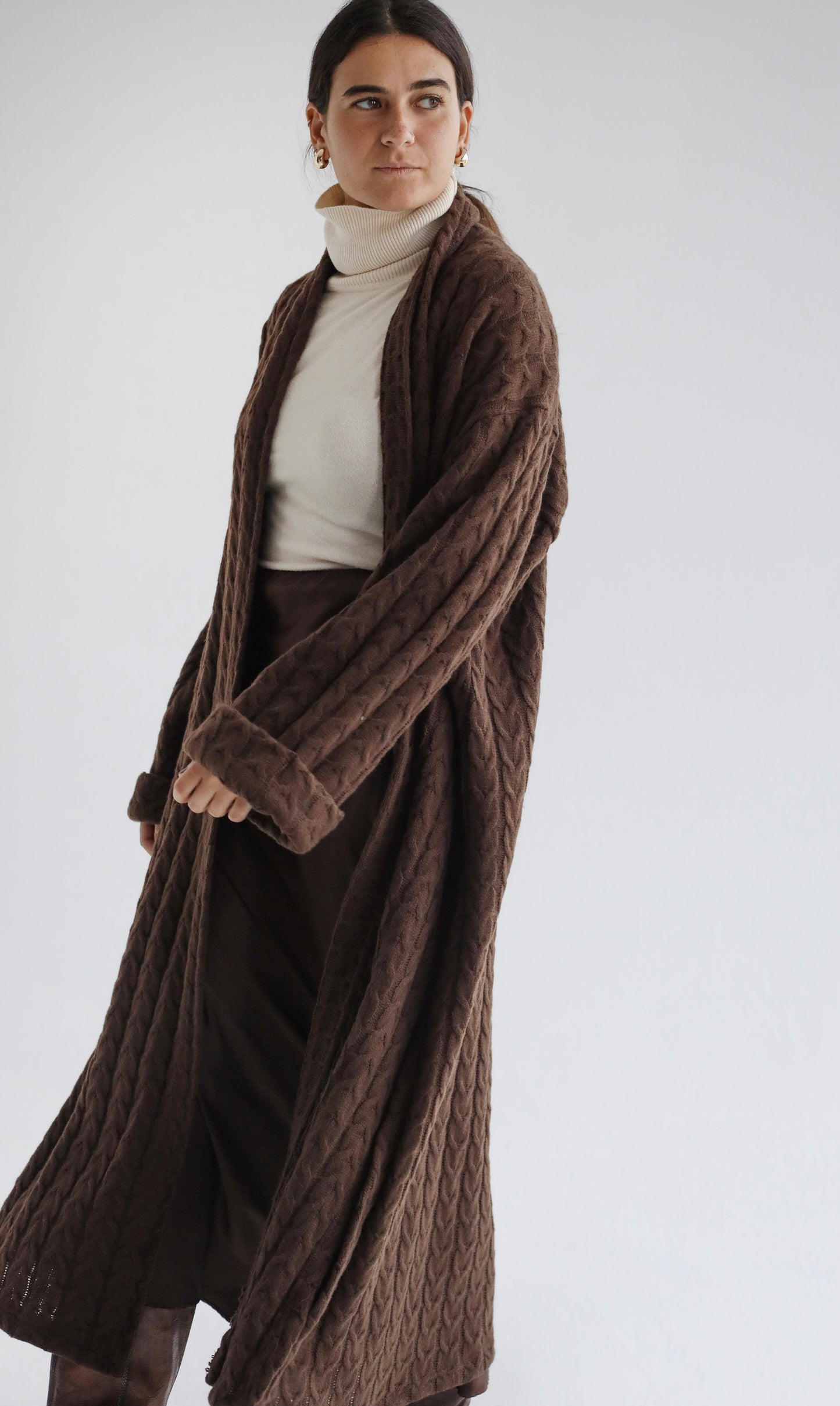 Knit Duster Cardigan-Brown