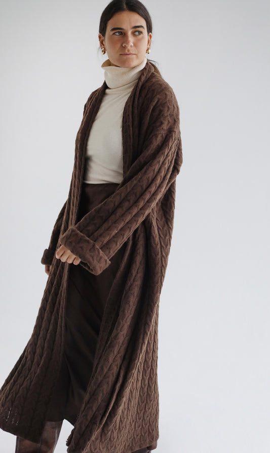 Knit Duster Cardigan-Brown