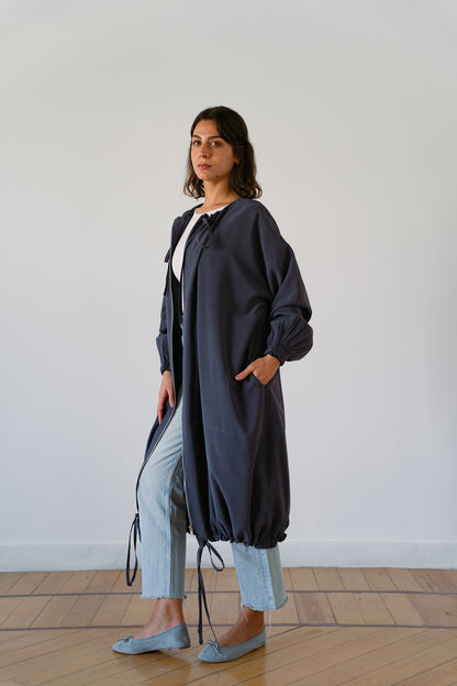 Drawstring Balloon Jacket-Smoke Grey
