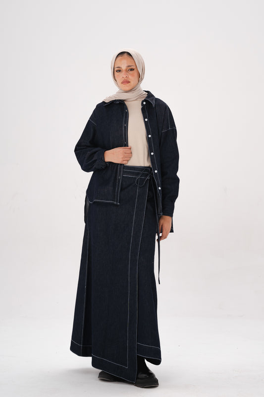 Denim wrap skirt set