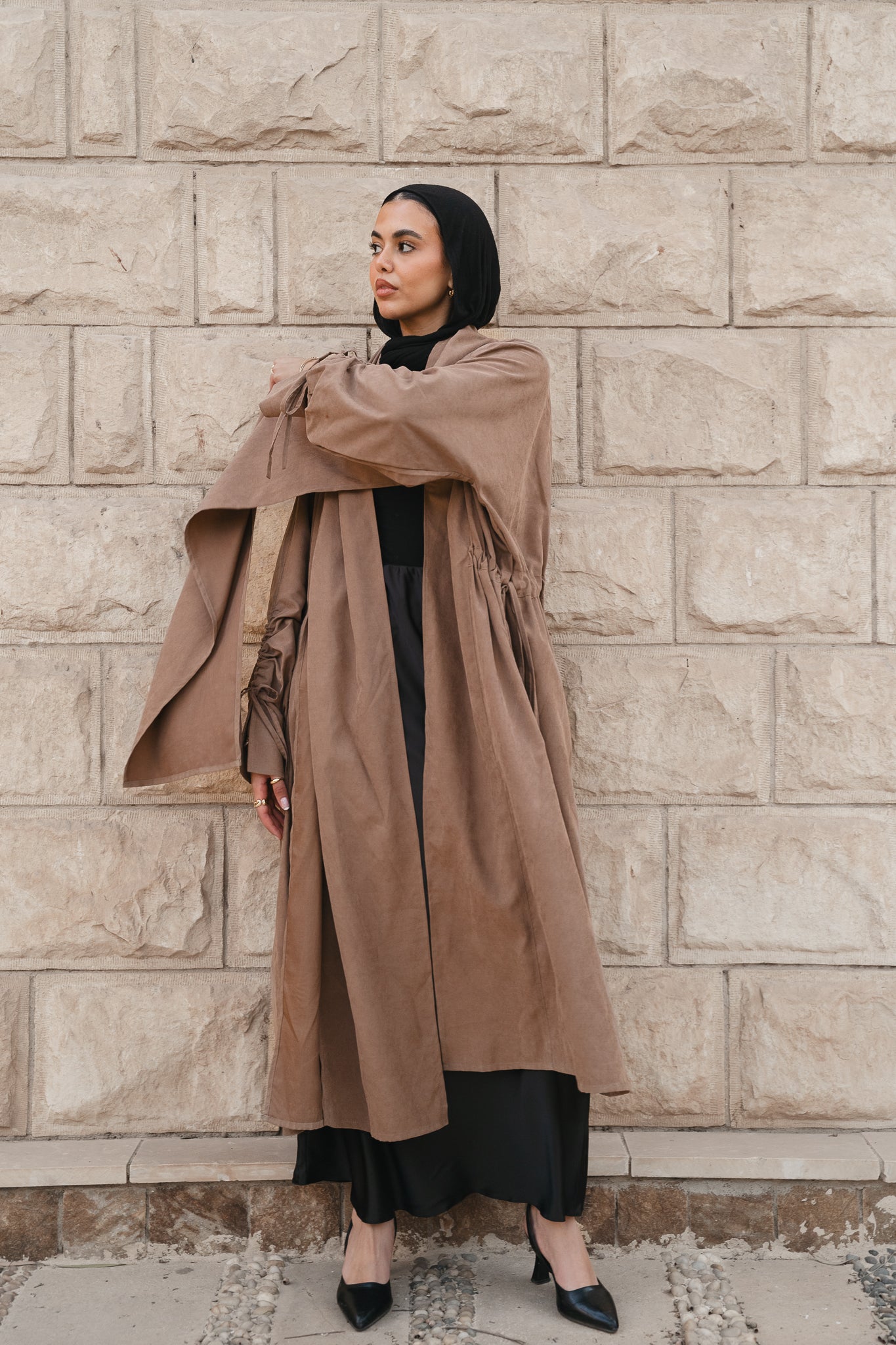 Draped Tie cardigan-Coffe