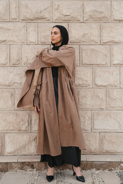 Draped Tie cardigan-Coffe