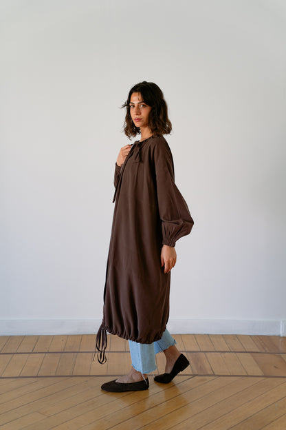 Drawstring Balloon Jacket-Brown