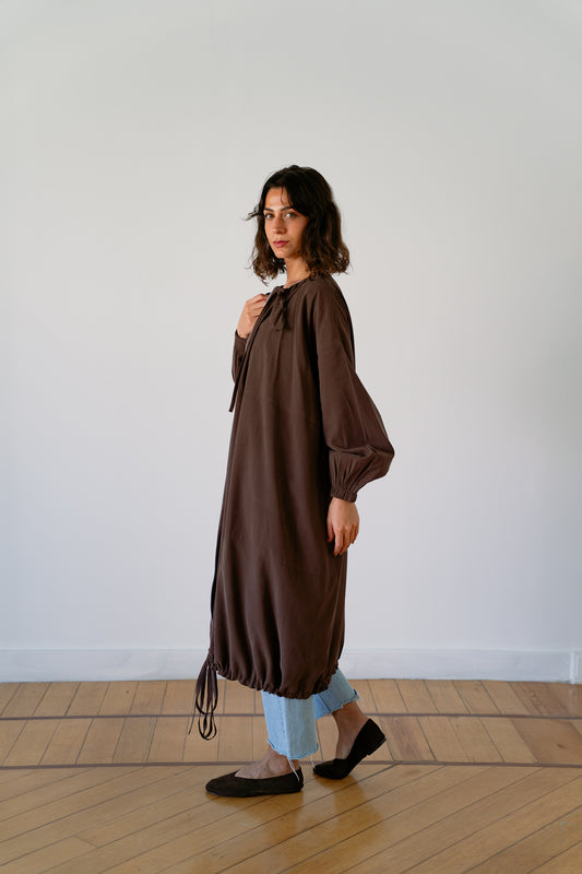 Drawstring Balloon Jacket-Brown