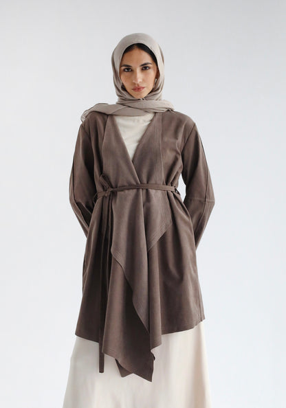 Fur Collar Cardigan-Brown