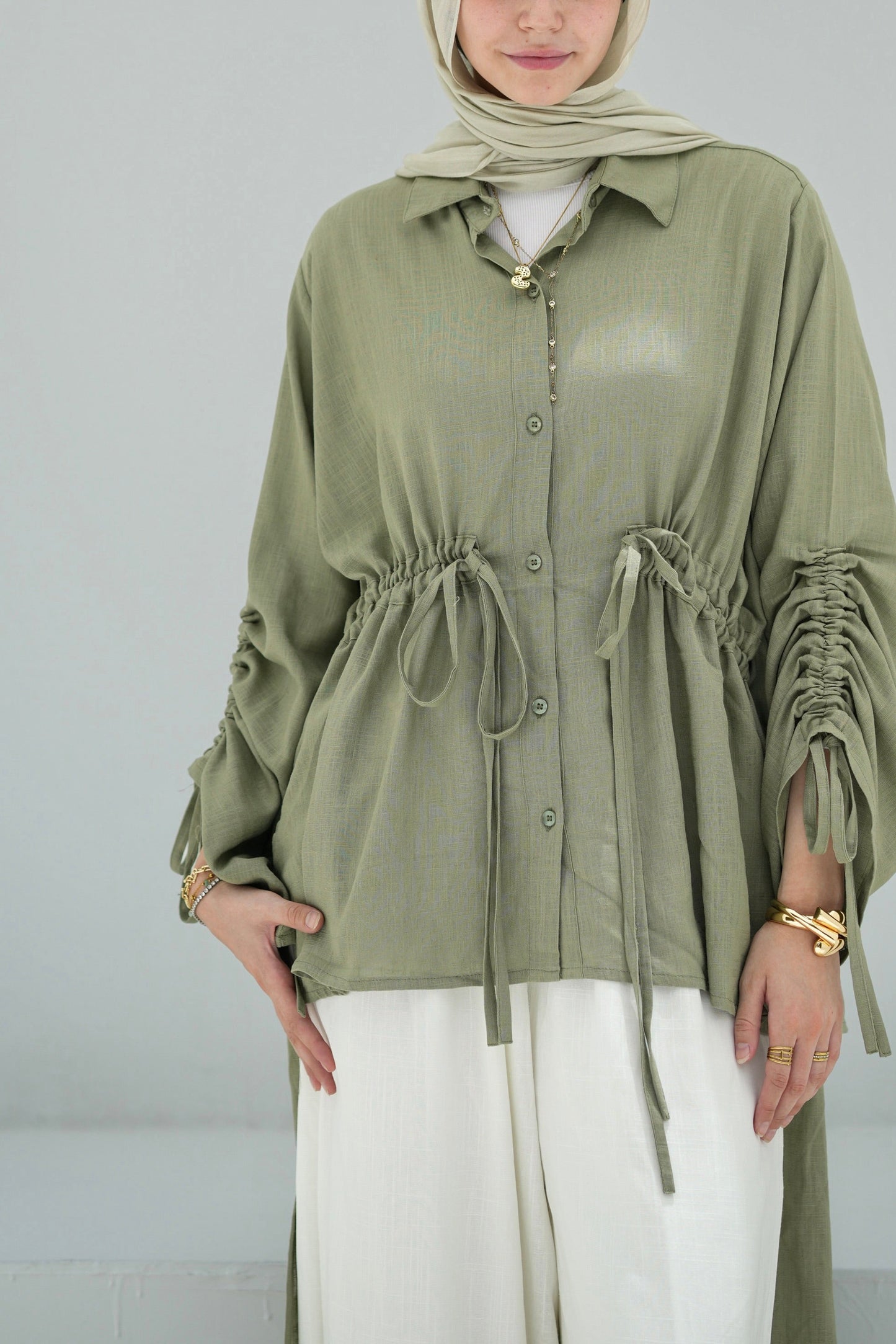 Gather Shirt-Olive