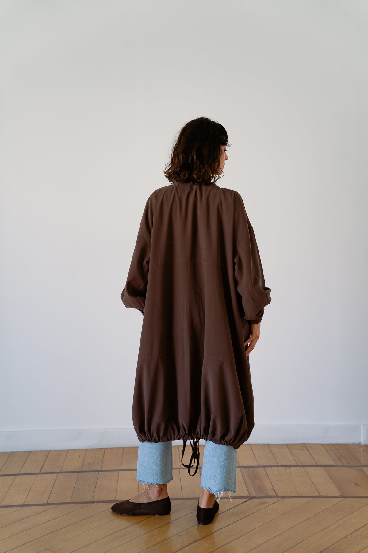 Drawstring Balloon Jacket-Brown