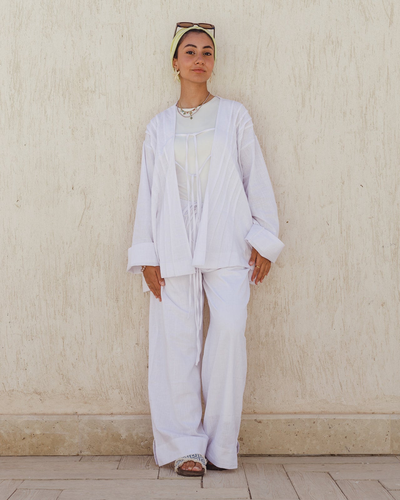 Linen pleats cardigan ( white)