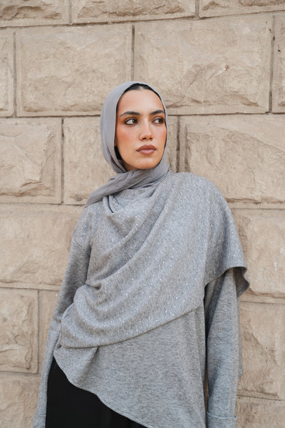 Studded Shawl Top-Grey