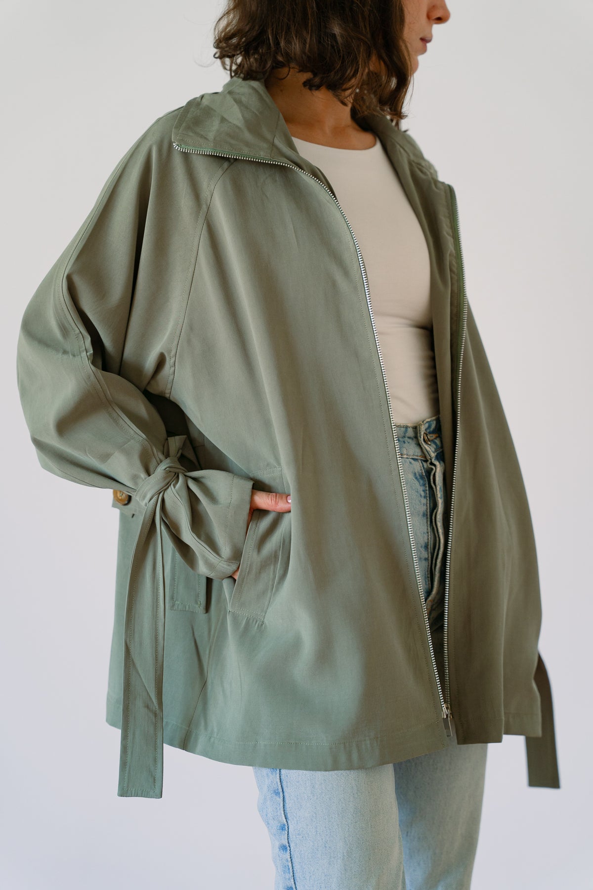 Minimal zip jacket-Sage