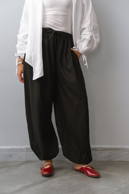 Linen Balloon pants-Black