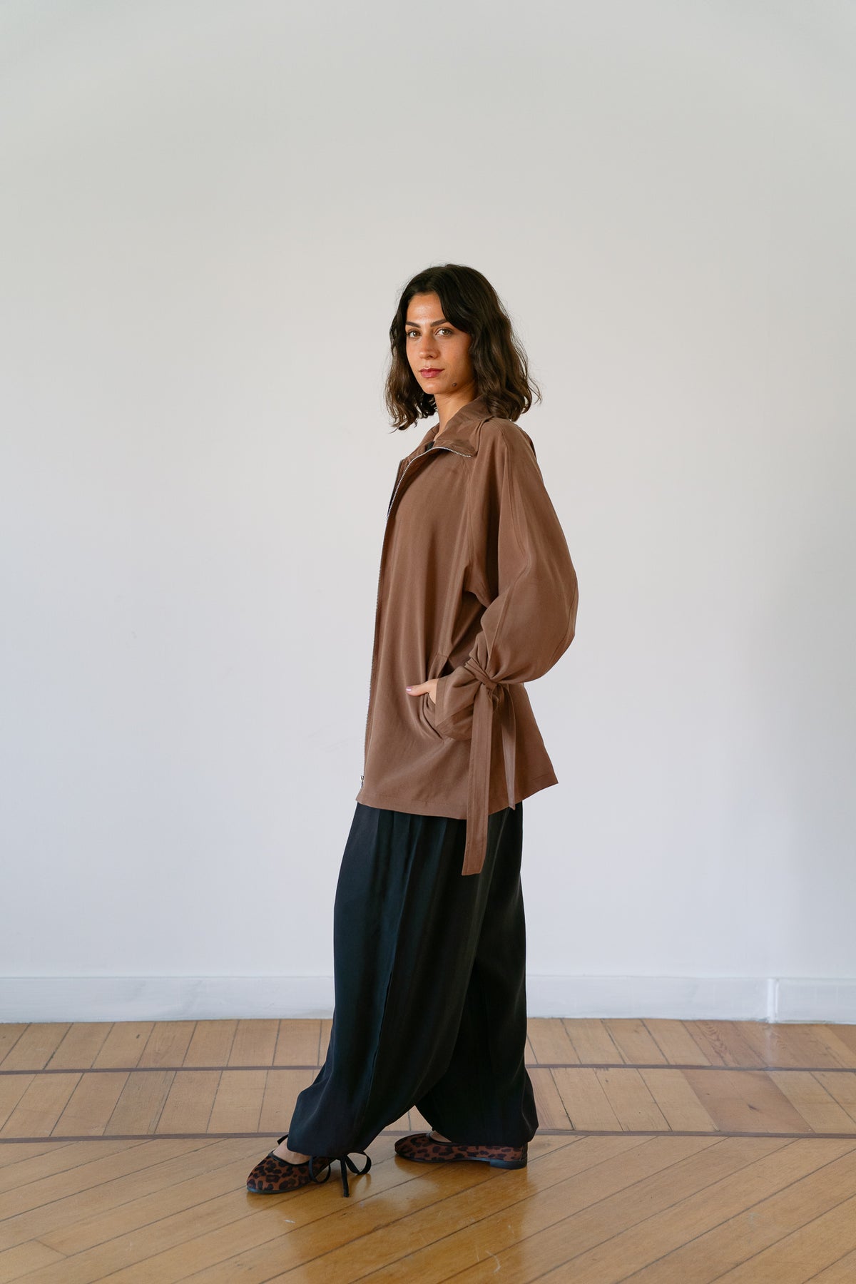 Minimal zip jacket - mocha Brown