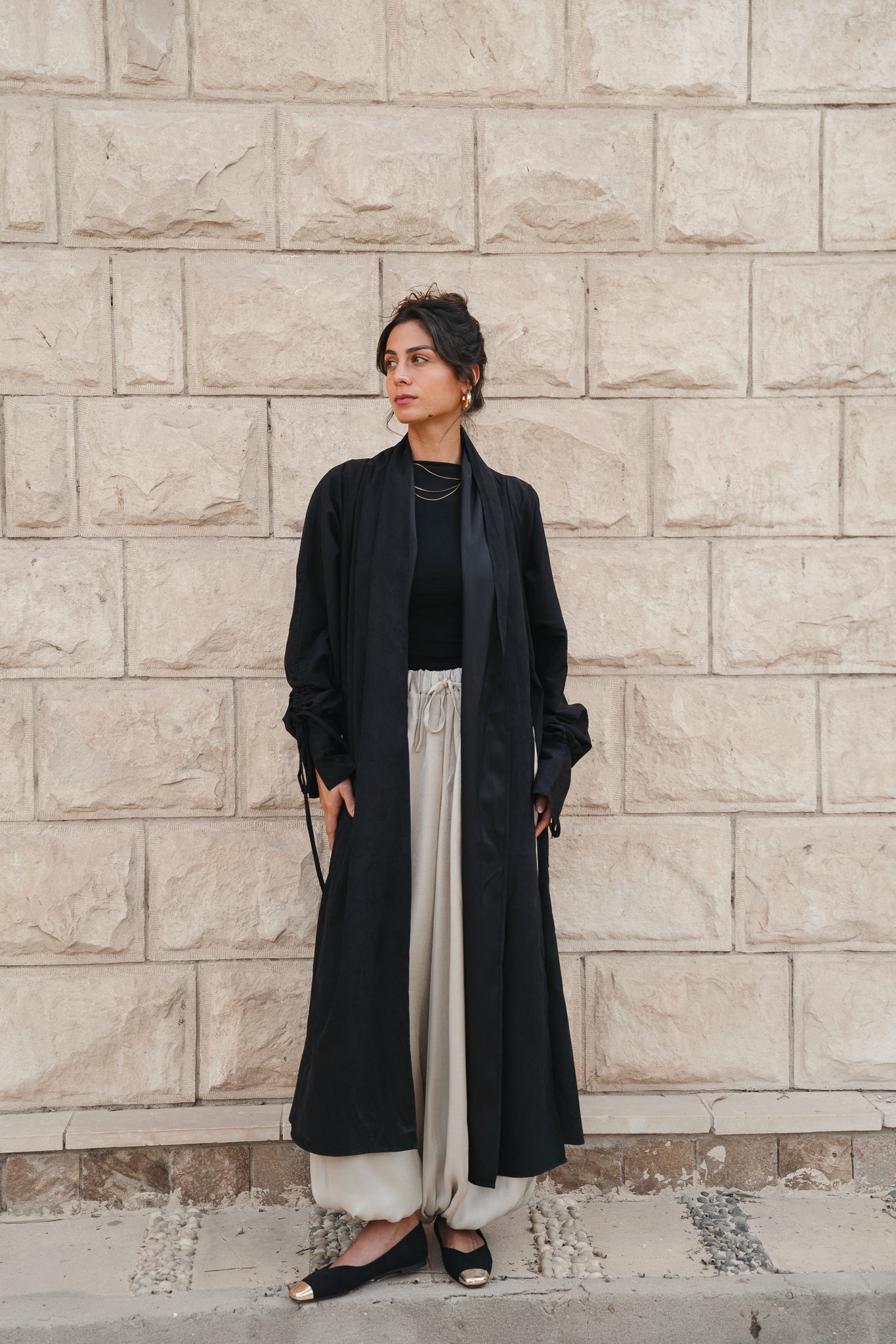 Draped Tie Cardigan-Black