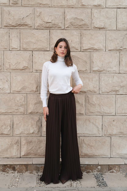 Pleated Flow Pants-Brown