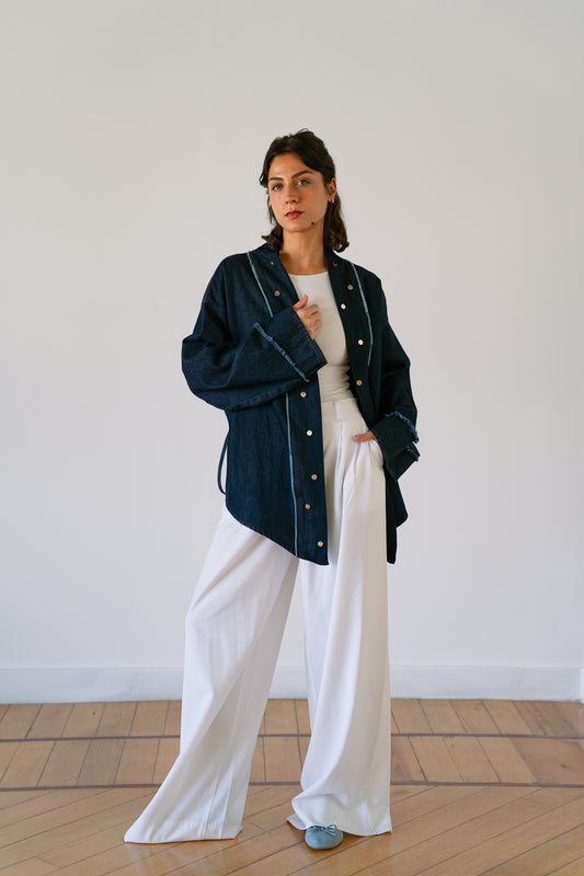 Denim Drawstring cardigan