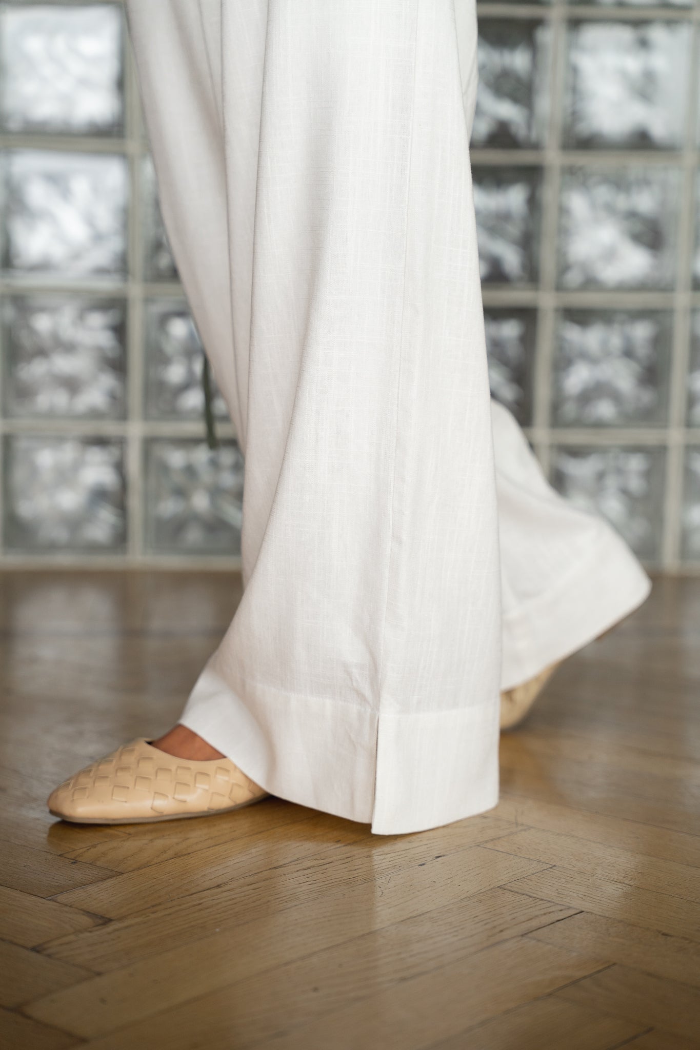 Flow Linen wide-leg pants ( white)